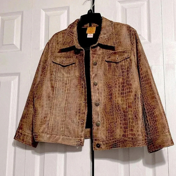 Ruby Rd brown faux embossed leather jacket coat size 14P - Picture 1 of 12